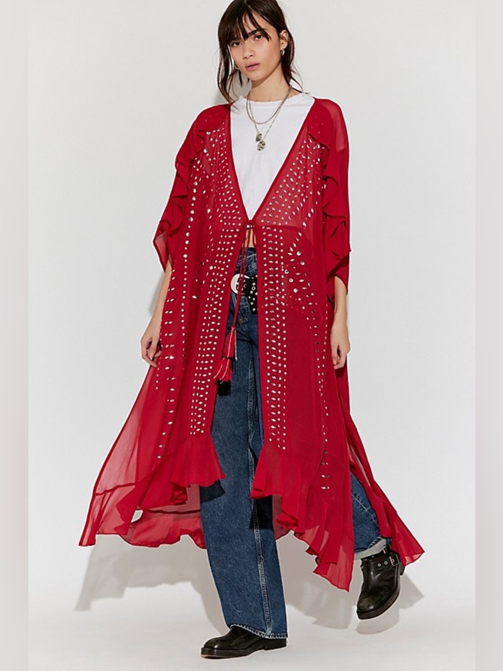 Free People So Billie Studded Duster Top~ Red